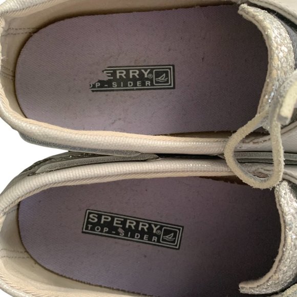 Sperry Topsider Bahama Metallic SILVER SPARKLE Boat Shoes 8.5 - Picture 4 of 6